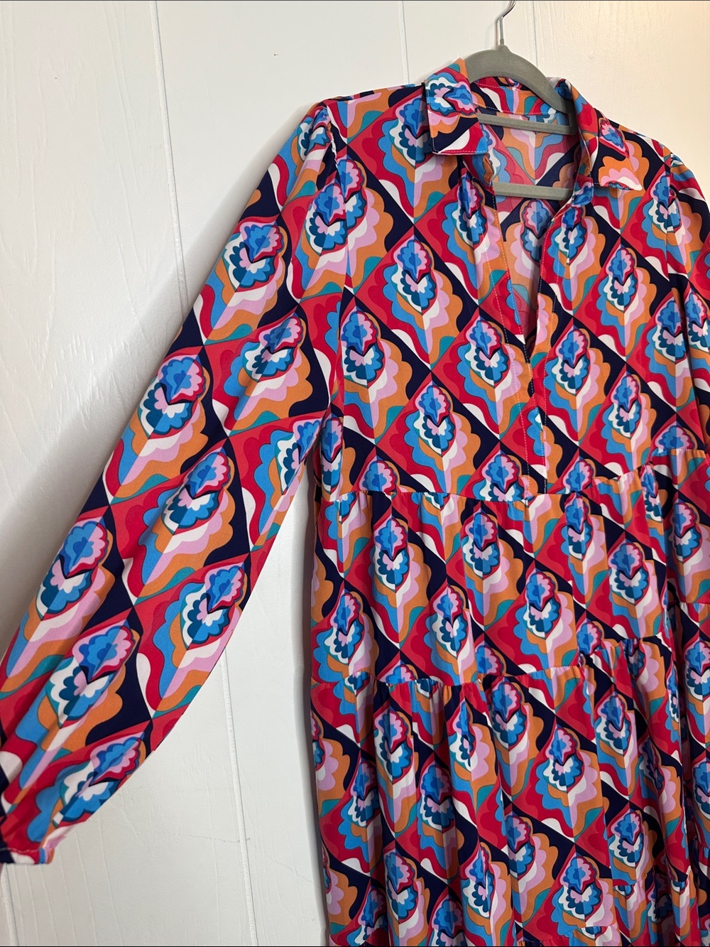 Source Unknown Pink and Blue Geometric Tiered Maxi Dress - Picture 3 of 10